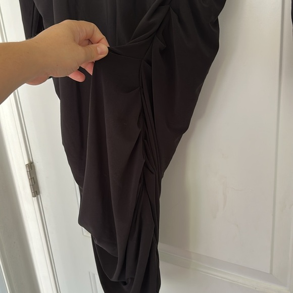 NWT Express Ruched Mock Neck Strong Shoulder Back Cutout Mini Dress Black Sz XL - Picture 10 of 13